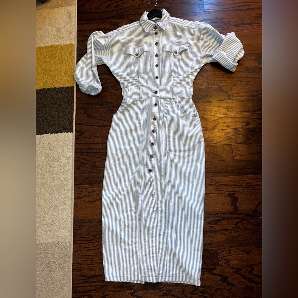 Karen Alexander vintage blue and white striped midi shirtwaist dress size 8 - Picture 9 of 12